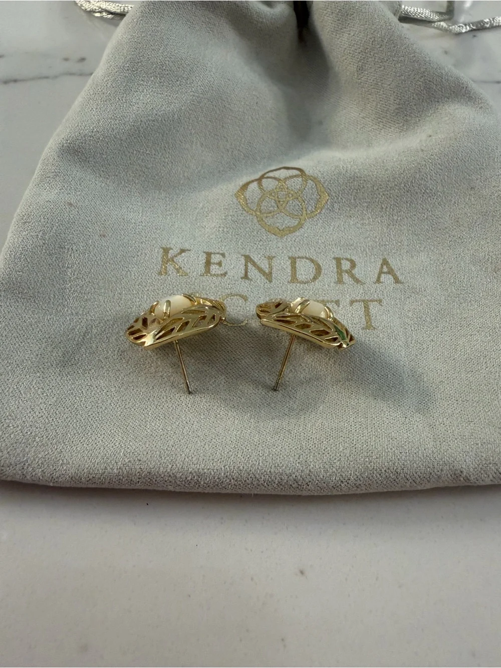 Kendra Scott Gold Filigree Earrings with Mother of Pearl Center Stones
